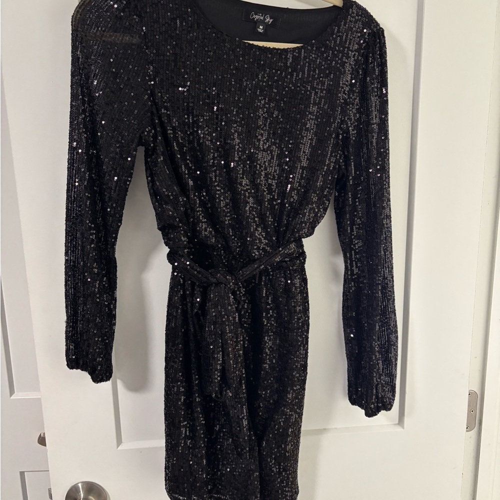 Captivating Black Sequin Long Sleeve Dress